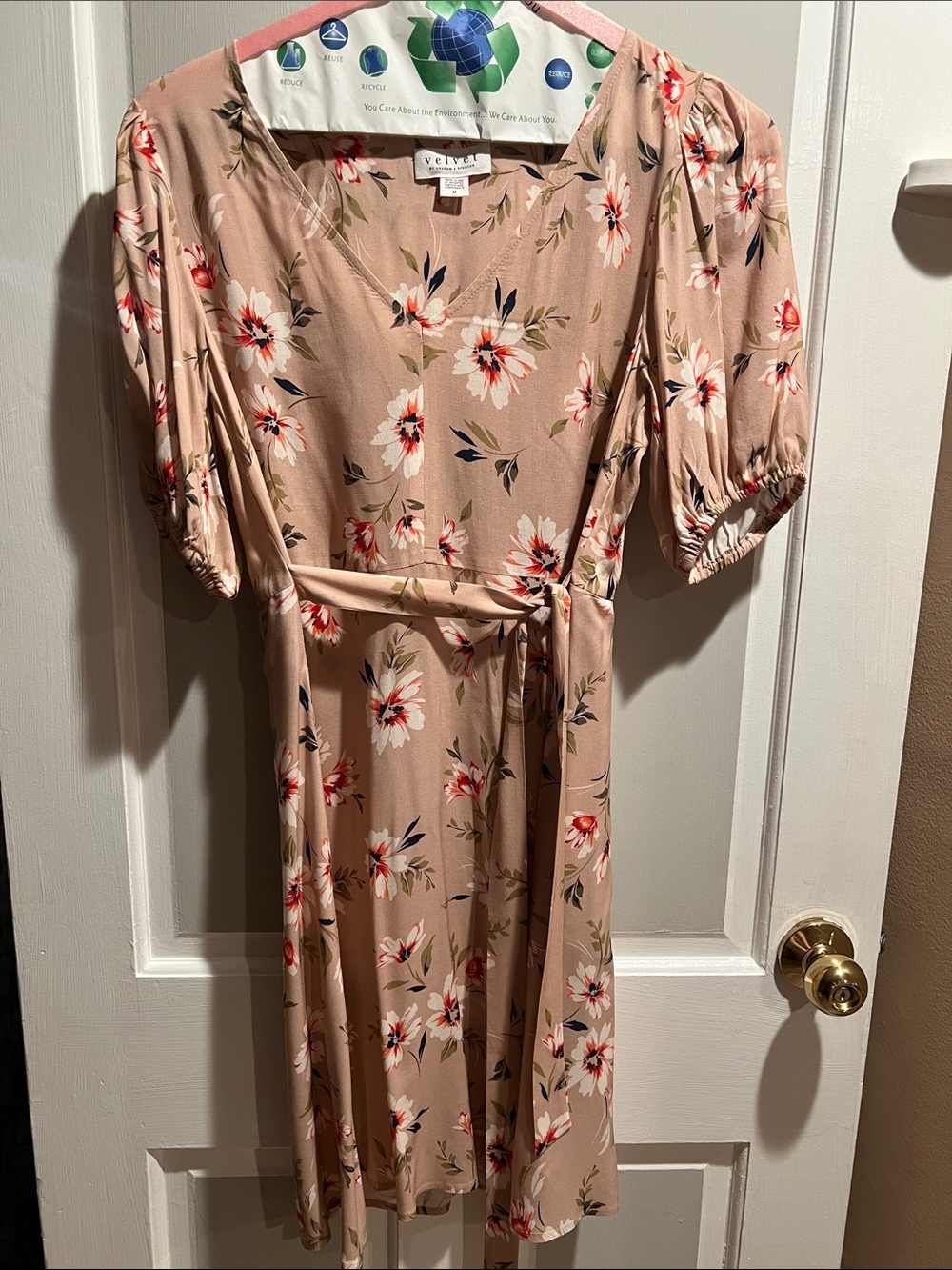 Velvet by Graham & Spencer Blush Floral V-Neck Dress with Puff Sleeves